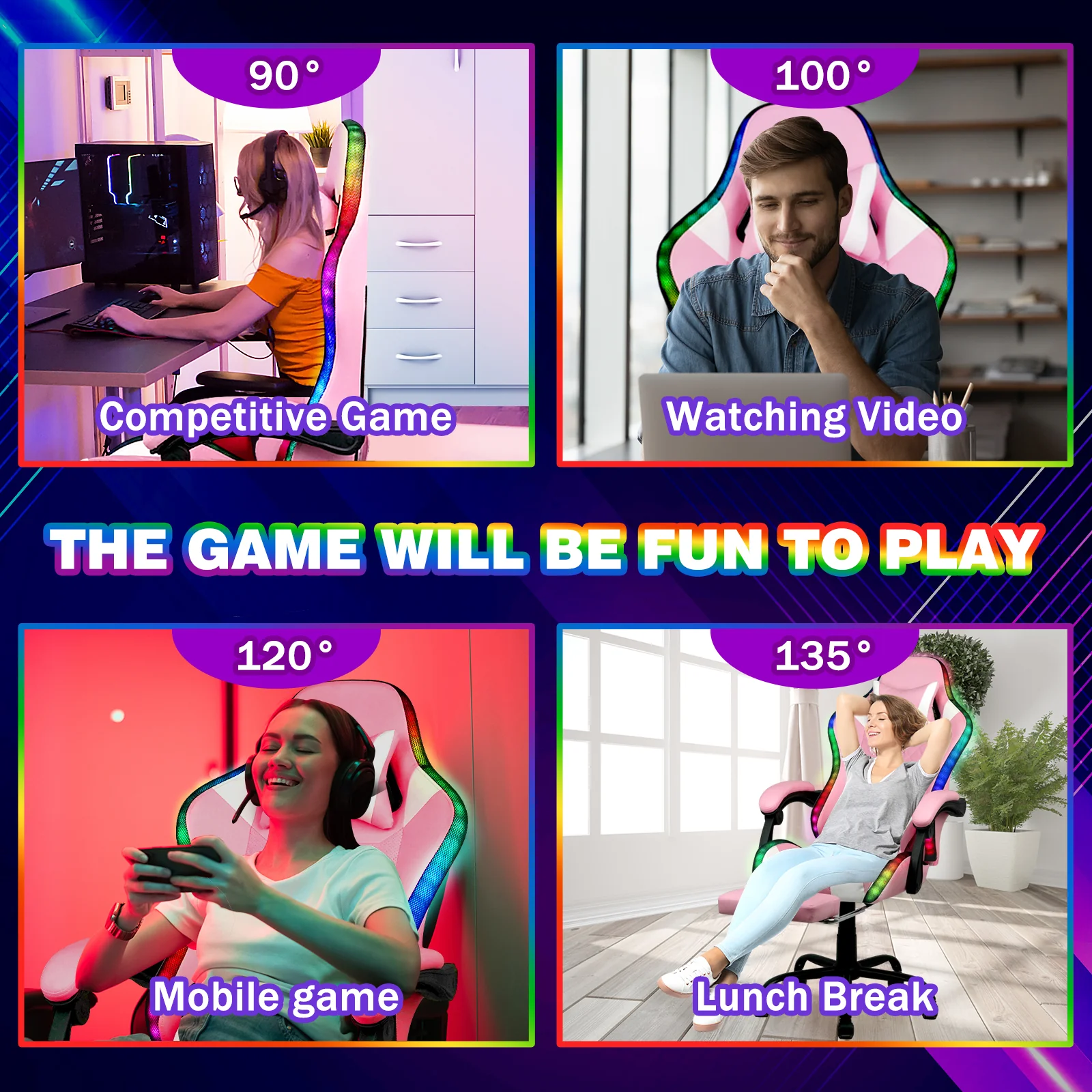 Gaming Chair 12 RGB LED Massage Chair