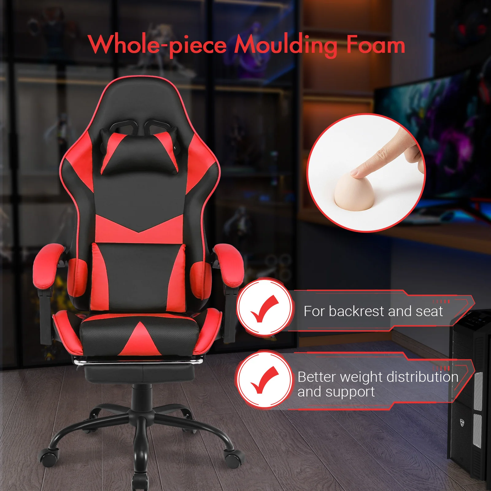 Computer Gaming Chair with Footrest Red