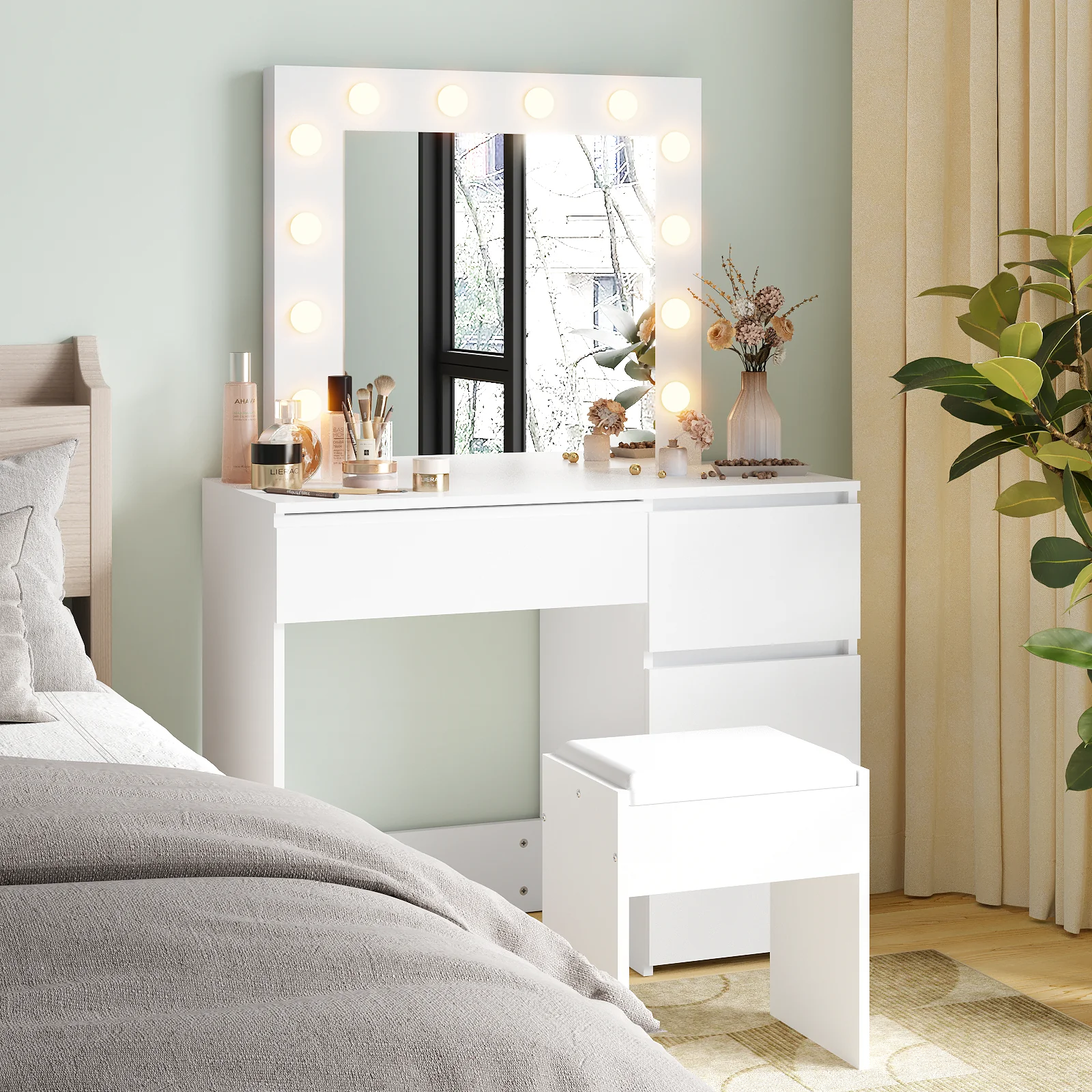 Dressing Table Stool Set 12 LED Bulbs