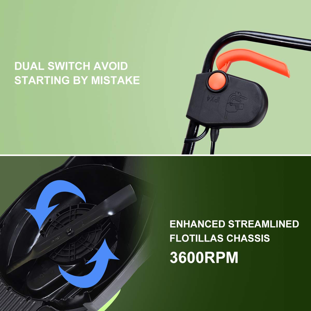 14-Inch 12 Amp Lawn Mower w/Grass Bag Folding Handle Electric Push Lawn Corded Mower