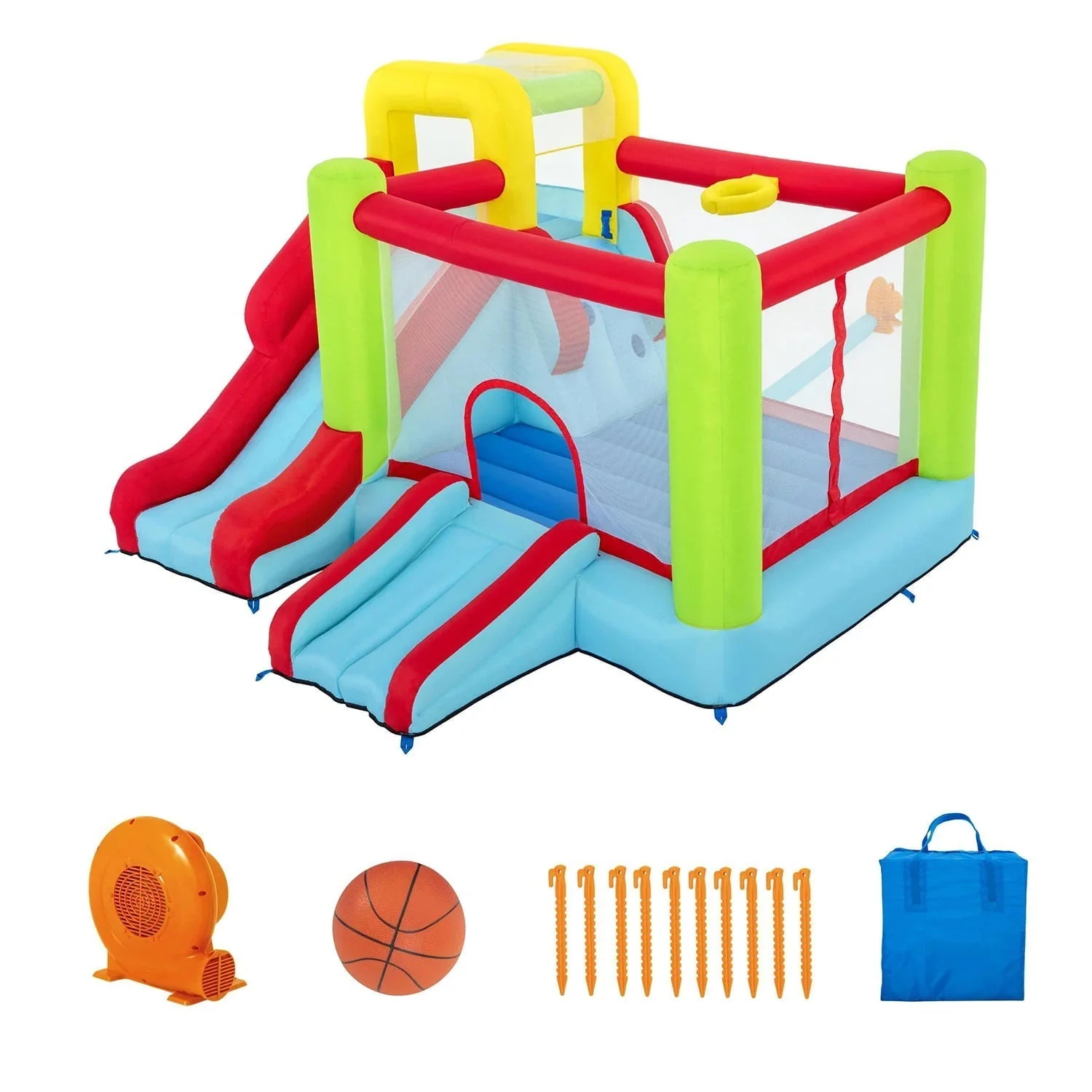 10' Inflatable Bounce House Park with Basketball and Slide. 126
