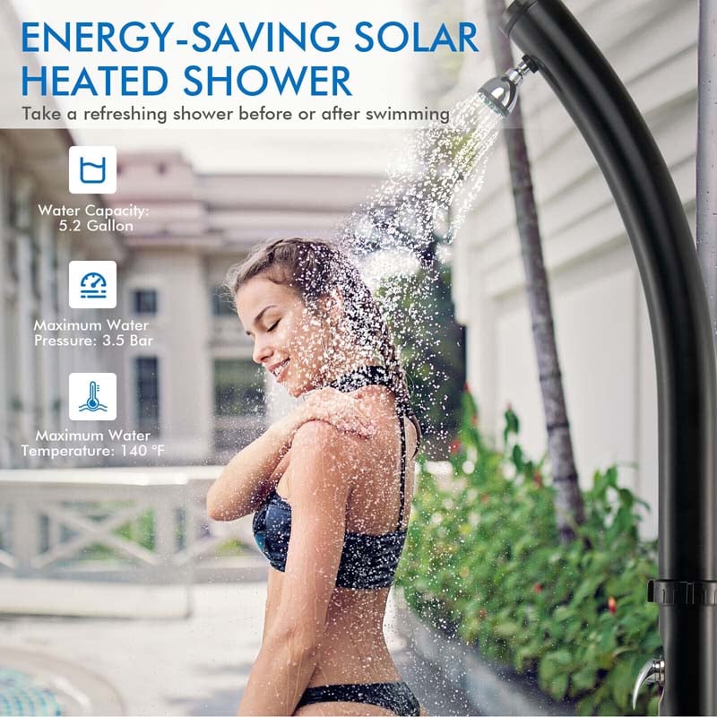7.2 FT 5.3 Gallon Outdoor Solar-Heated Shower with 360�� Rotating Shower Head & Foot Shower for Poolside Beach