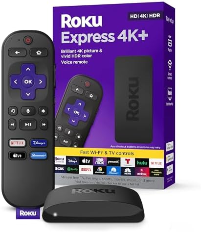 2024 Roku Express 4K+ | Roku Streaming Device 4K/HDR  Roku Voice Remote  Free & Live TV