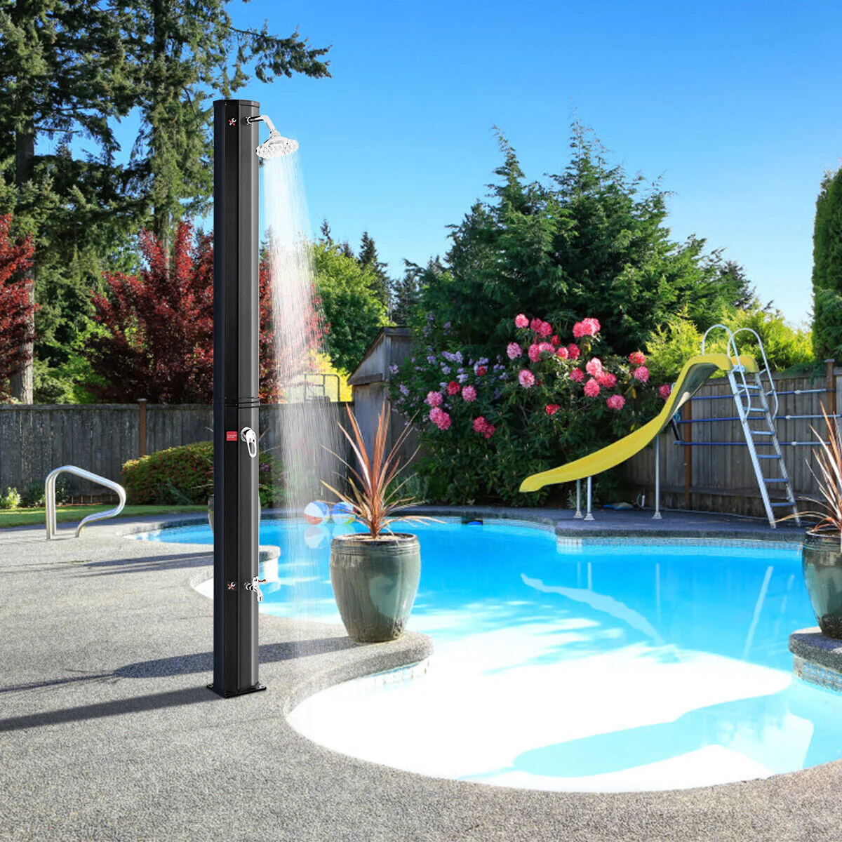 2.2 M 35 L Outdoor Solar Heated Shower 2-Section W/360?? Head & Foot Shower