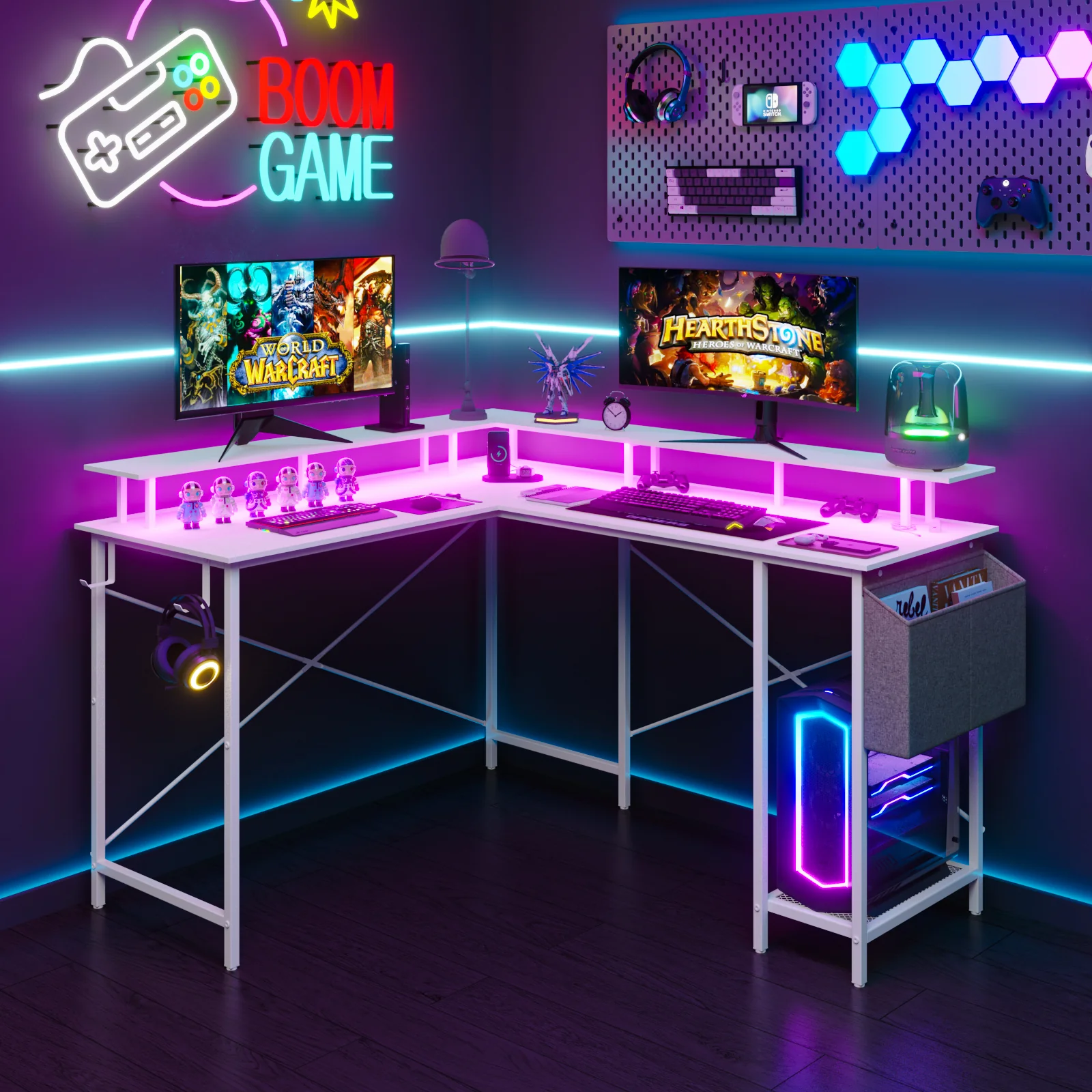 L Shaped Gaming Desk with LED Lights