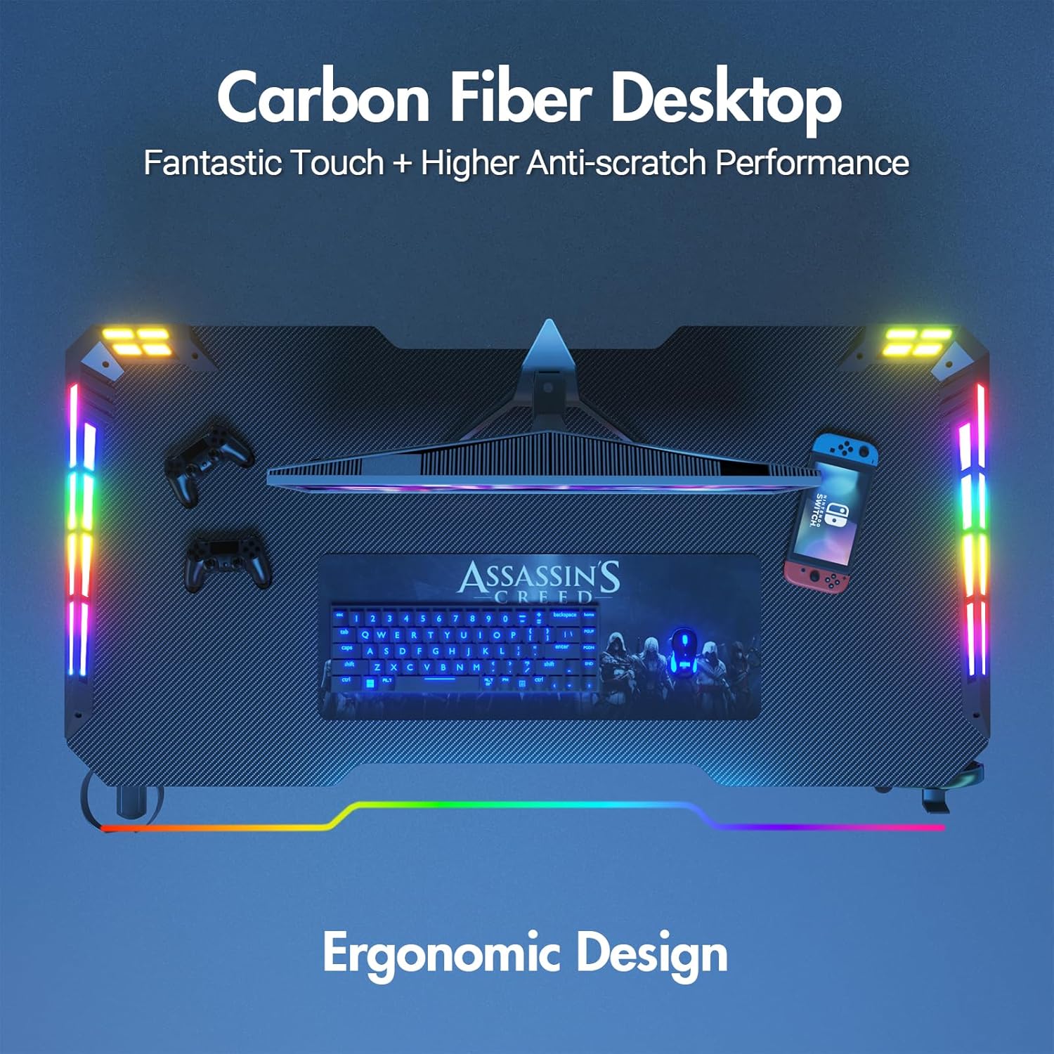 Gaming Desk Ergonomic Computer Desk LED Light