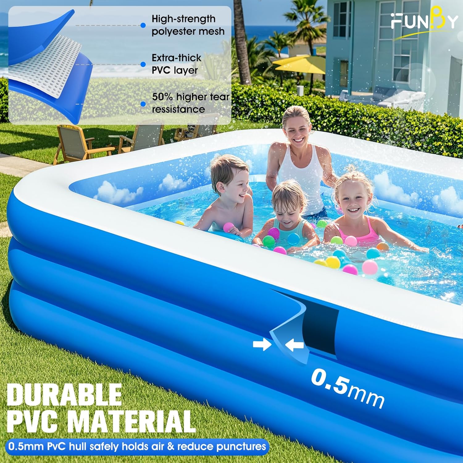 Inflatable Pool with Canopy,Upgraded Inflatable Swimming Pool for Kids,Adult,Large Inflatable Blow up Pools,Ocean Theme Oversized Thickened 105