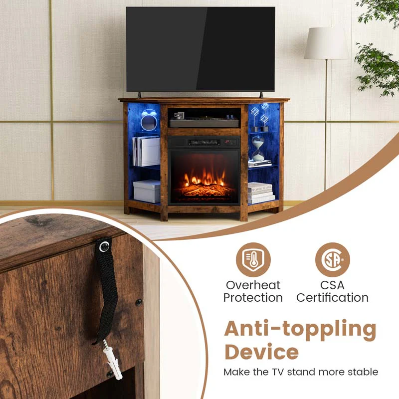 Modern Corner Fireplace TV Stand with LED Lights for TVs up to 50