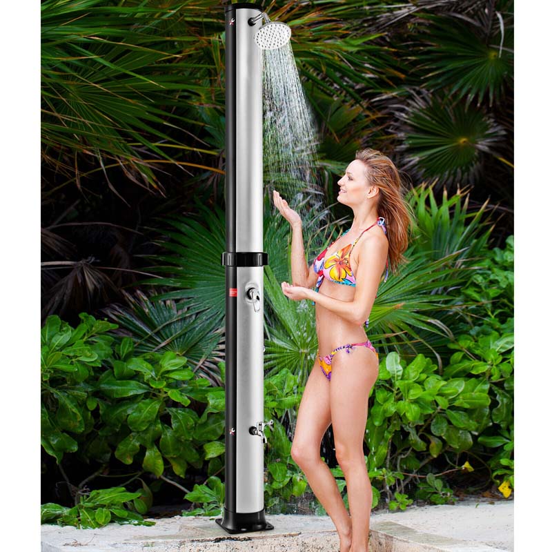 7.2 FT 10 Gallon Solar-Heated Outdoor Shower, 360�� Swivel Shower Head Freestanding Shower for Poolside Beach
