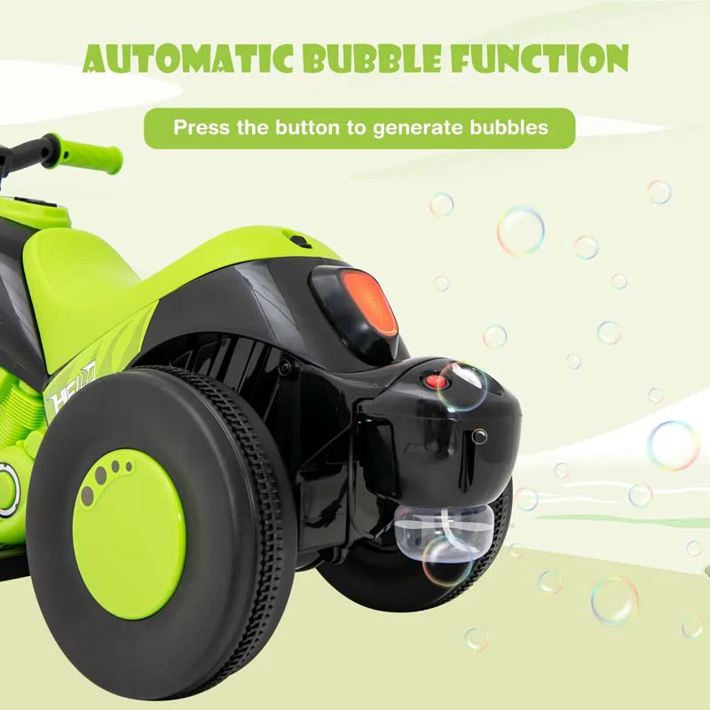 6V Kids Motorcycle w/Automatic Bubble Function & Music, 3-Wheel Vehicle Toy Electric Ride-On Car for Toddlers Ages 3+