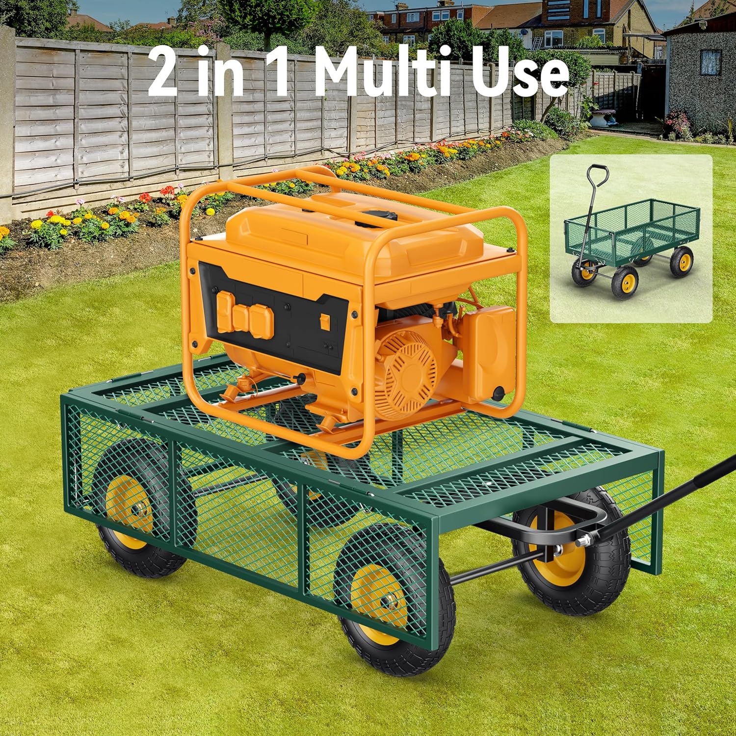 Steel Garden Cart, 2-in-1 1400 lbs Heavy Duty Utility Wagon, with Removable Mesh Sides to Convert into Flatbed, 240?? U-Turn 13