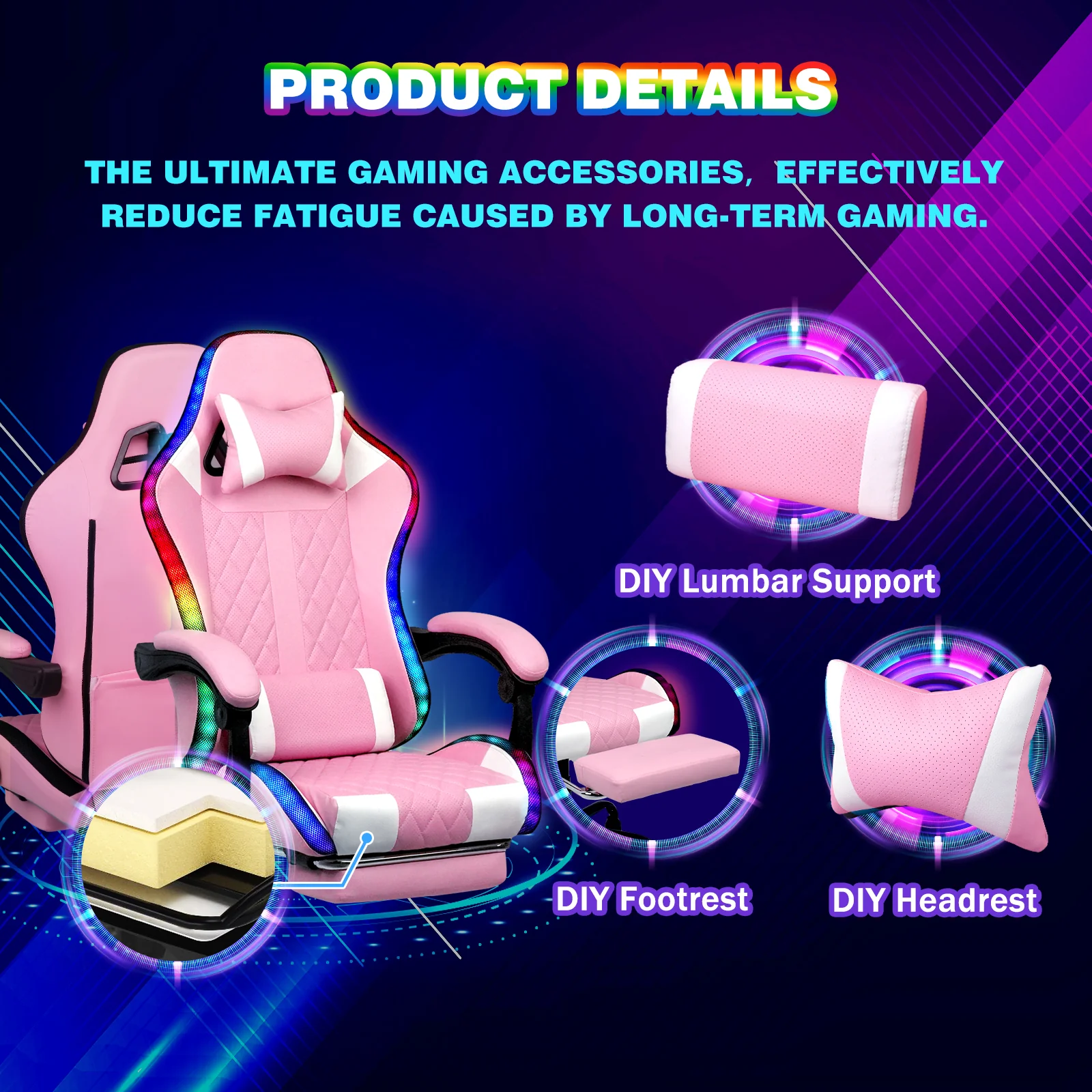Gaming Chair 12 RGB LED Massage Chair