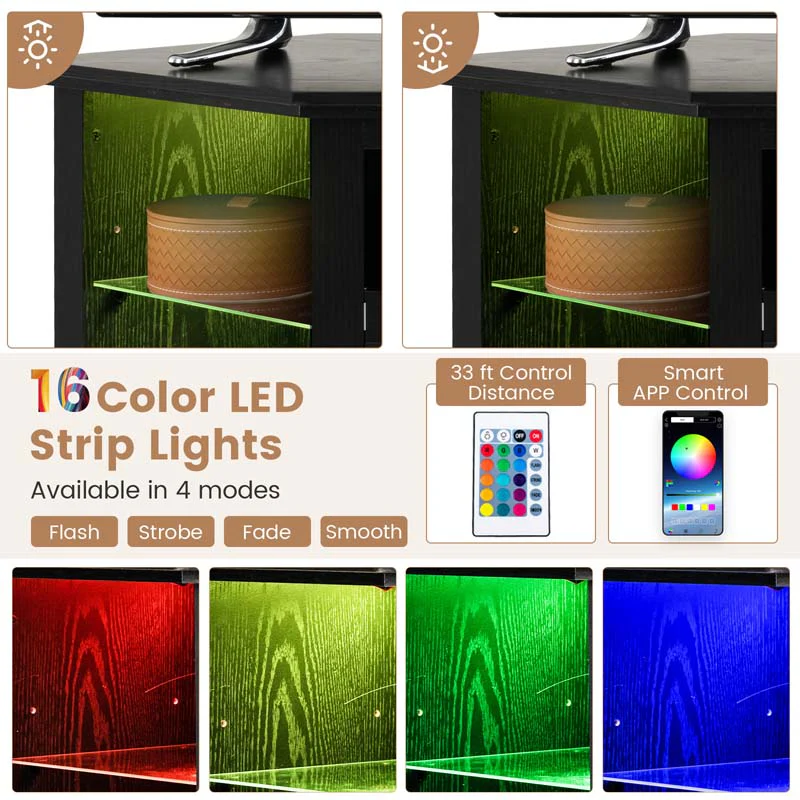 Modern Corner Fireplace TV Stand with LED Lights for TVs up to 50