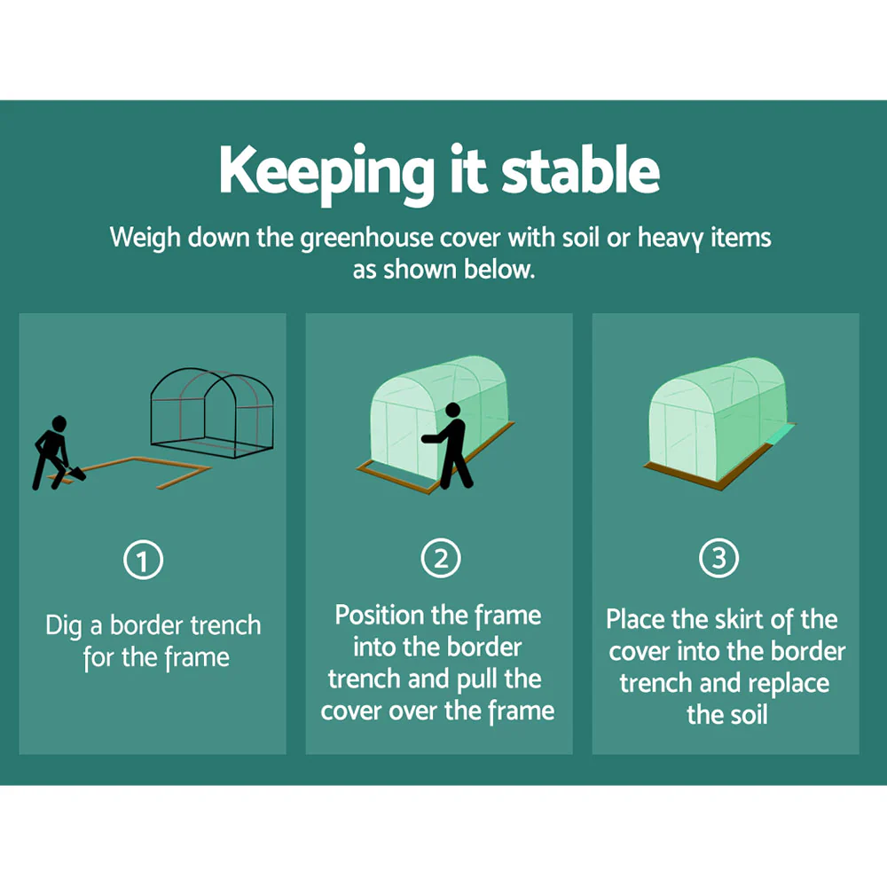 All-Weather Tunnel Greenhouse with PE Cover & Steel Frame - Greenfingers