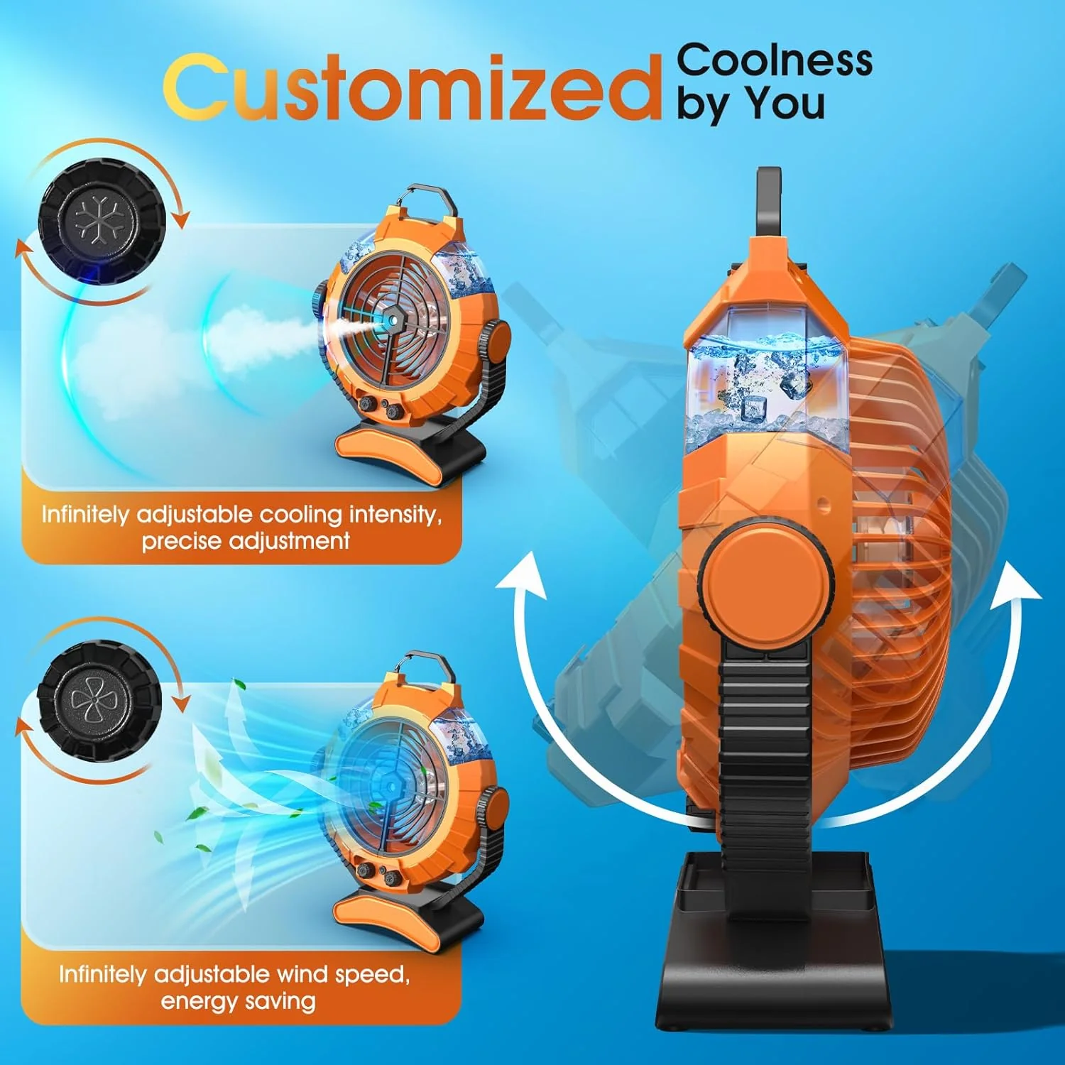 JYew Portable Air Conditioners,Misting Fan With 10000mAh Rechargeable Battery Operated Fan, Outside Camping with Hook USB for Bedroom Outdoor Tents Travel Summer