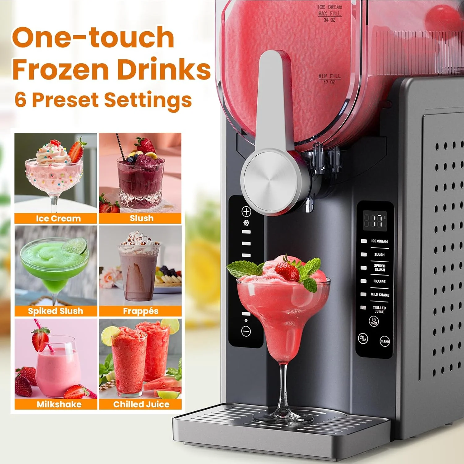 Slushie Machine - Professional Frozen Drink Maker No Ice Needed- Slushy Machine for Home with LED Display - One-Touch Reservation & 6 Pre-set Programs for Frozen Margaritas, Frapp��s & Ice Cream
