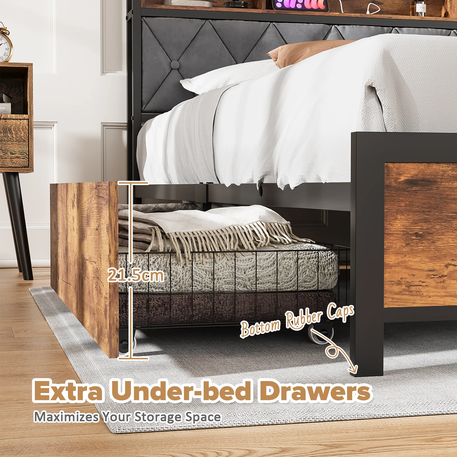 Bed Frame Queen Size with Charging Station