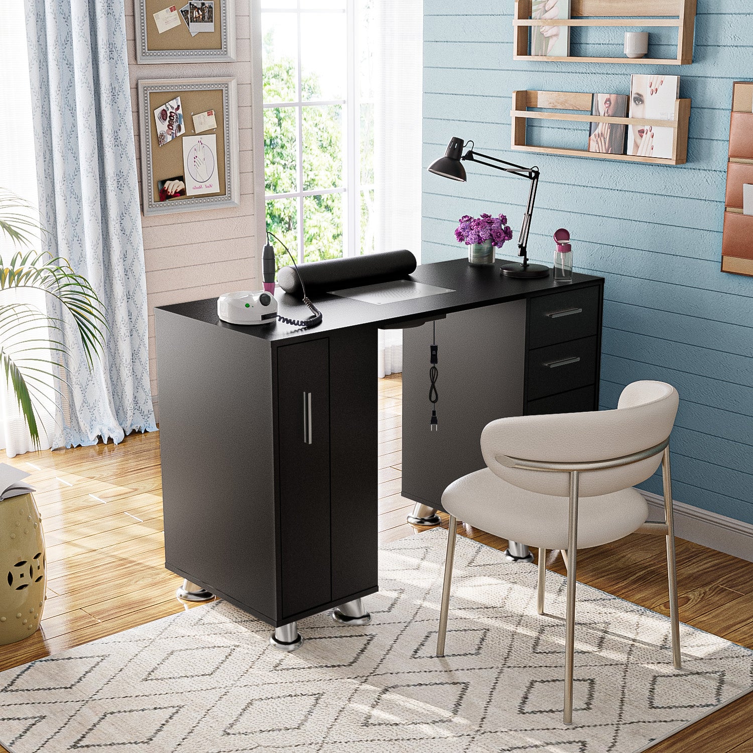 Manicure Table with Dust Collector Black