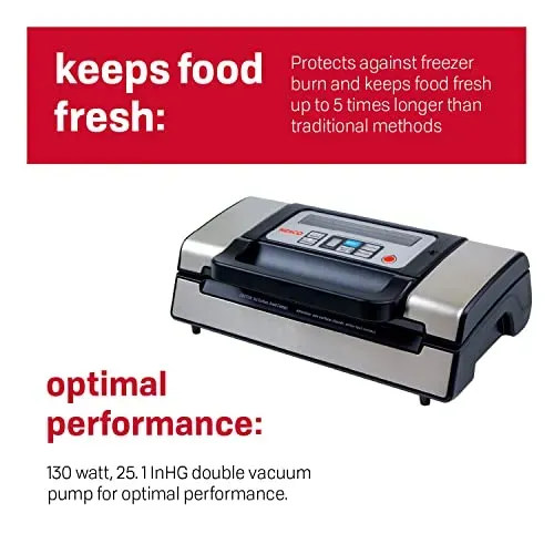 Nesco Deluxe Food VS-12 Vacuum Sealer, 130 Watts, Kit Bags & Viewing Lid