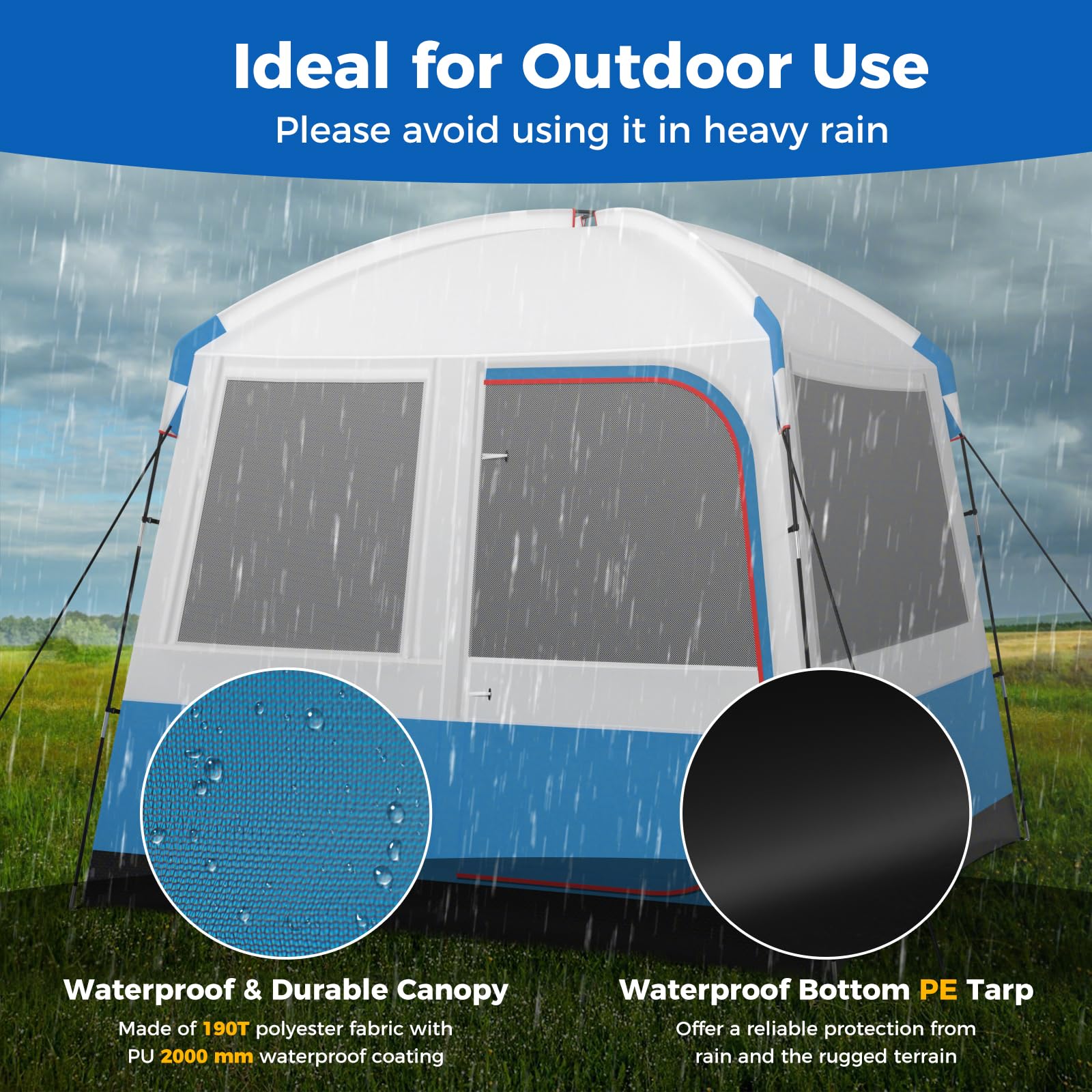 Camping Tent for 3-5 People, Portable Cabin Shelter w/Large Double-Layer Mesh Front Door