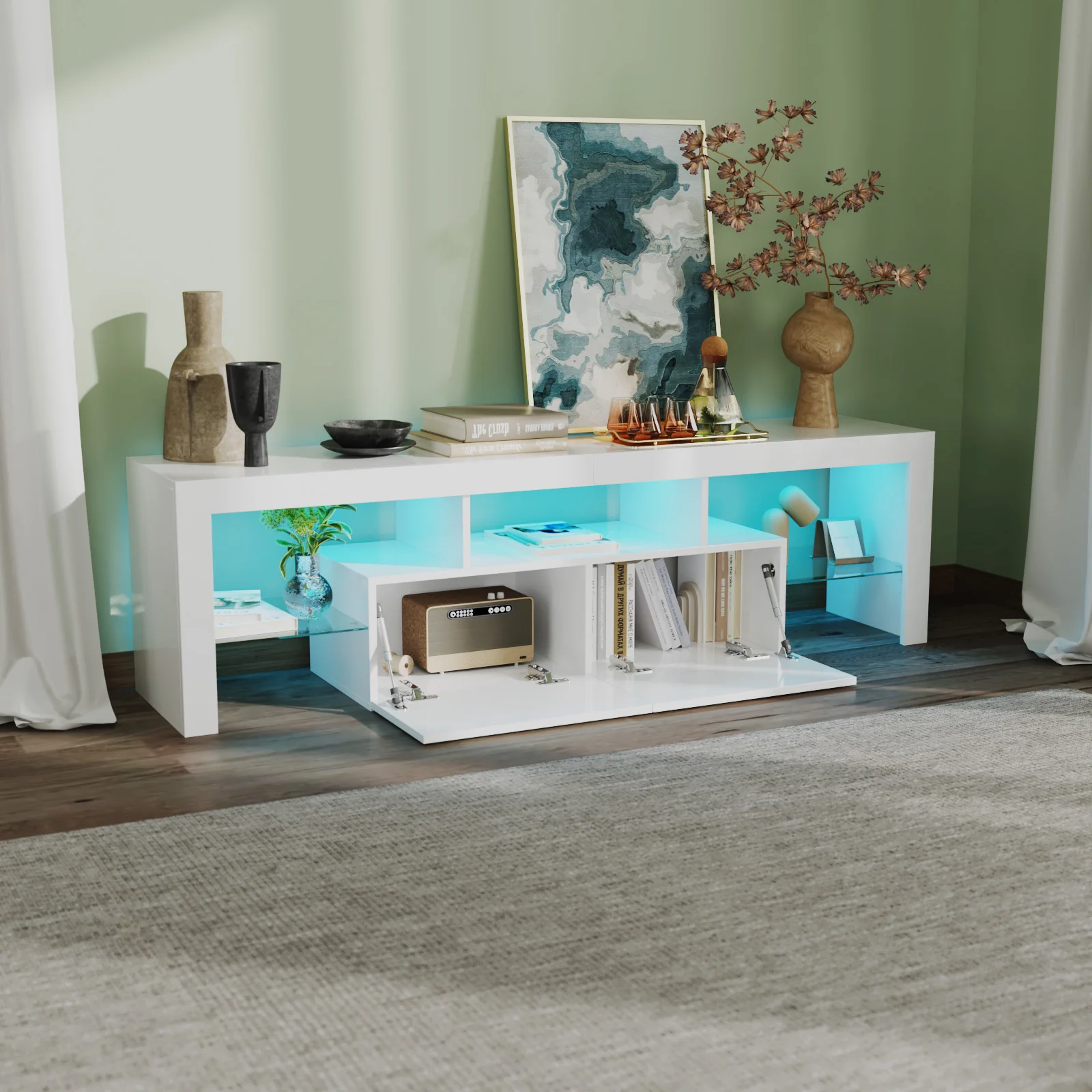 TV Cabinet 160cm RGB LED Entertainment Unit White