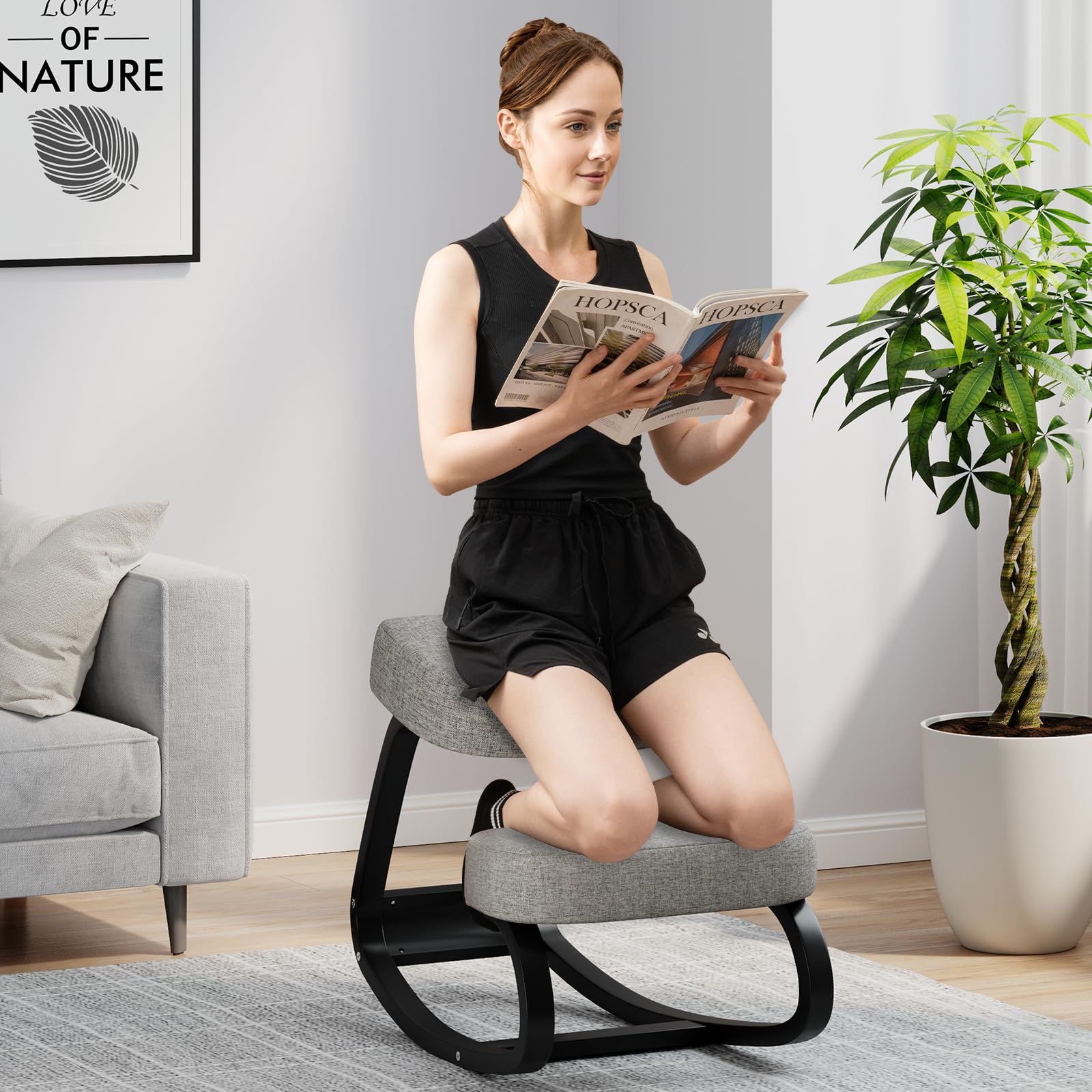 Ergonomic Kneeling Chair, Rocking Upright Posture Chair with Soft Seat & Knee Pads, Gray and Black