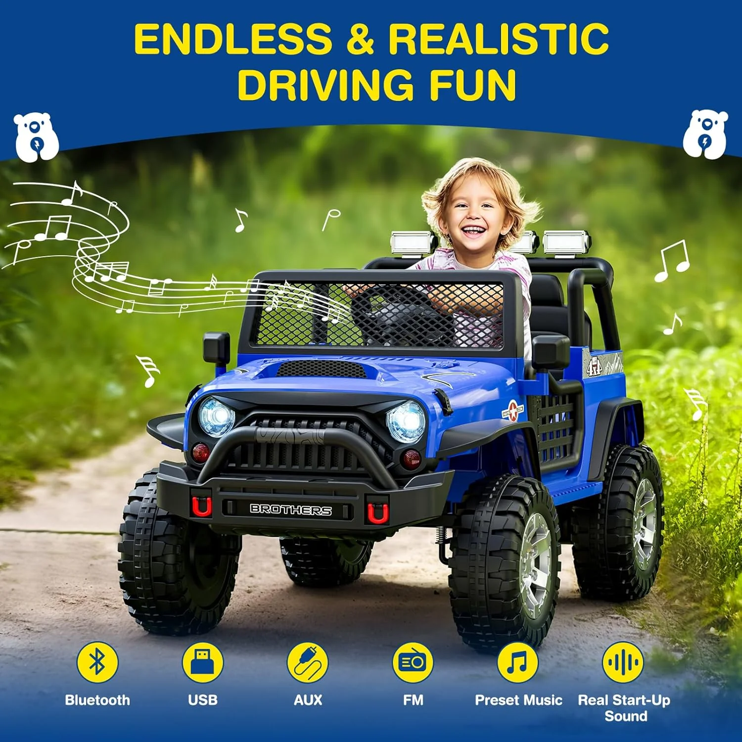 L8 Ride On Car, 2 Seater, 12V Kids Electric Car w/Remote Control, 4-Wheel Suspension, Bluetooth Speaker, Multi Music Modes, 3 Speeds, LED Lights, Xmas & Birthday Gift Ideas for Kids Ages 3+