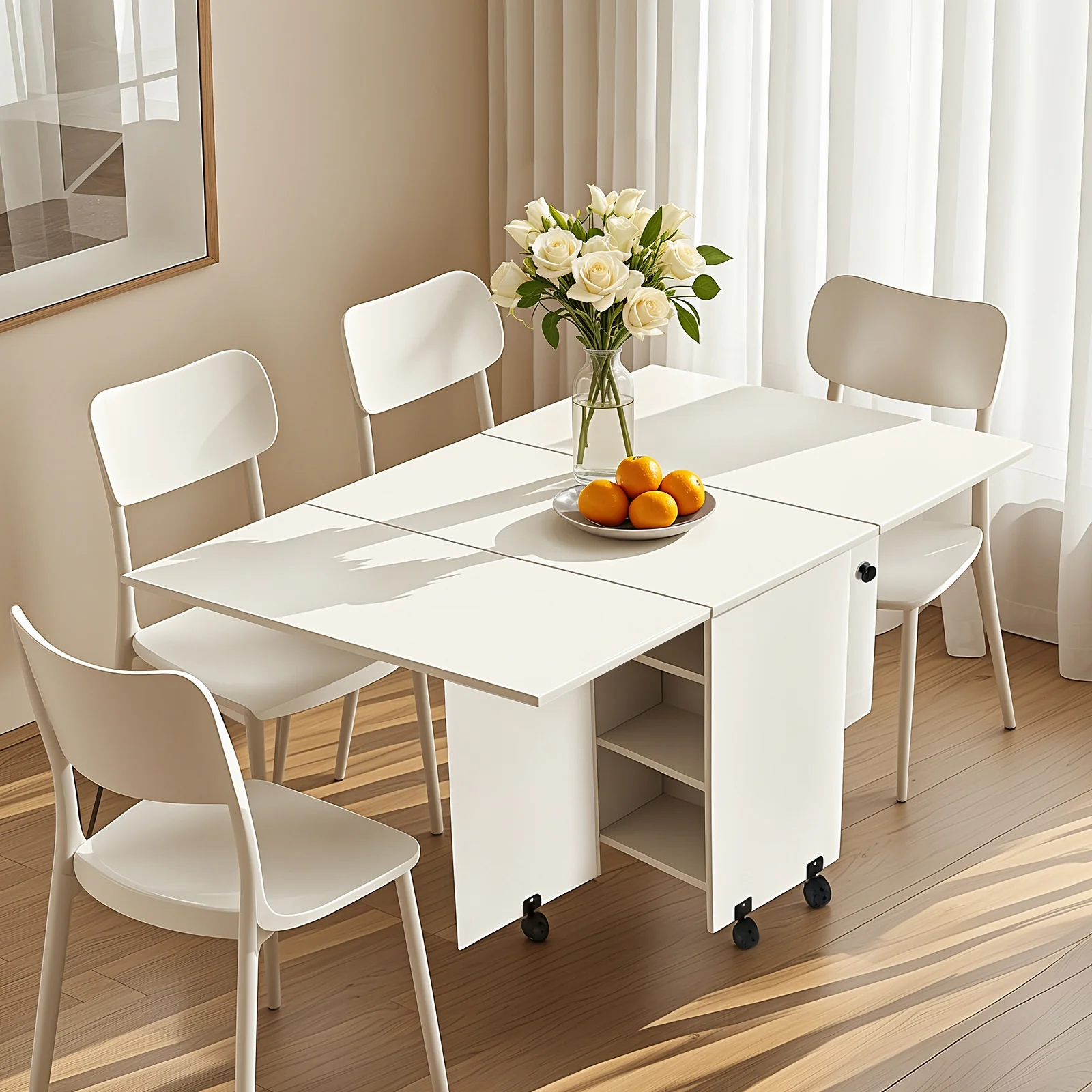 Foldable Dining Table with Storage Shelves