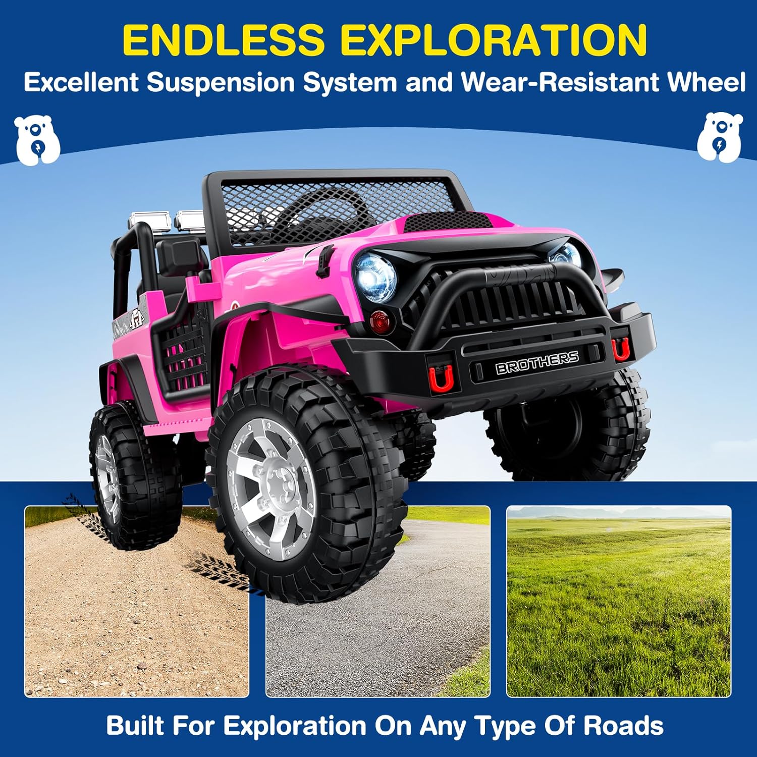 L8 Ride On Car, 2 Seater, 12V Kids Electric Car w/Remote Control, 4-Wheel Suspension, Bluetooth Speaker, Multi Music Modes, 3 Speeds, LED Lights, Xmas & Birthday Gift Ideas for Kids Ages 3+