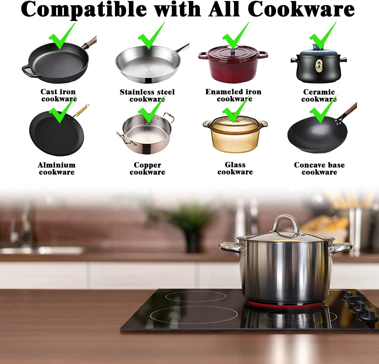 Karinear 30 Inch Electric Cooktop 4 Burners, Knob Control Built-in Ceramic Cooktop, 30