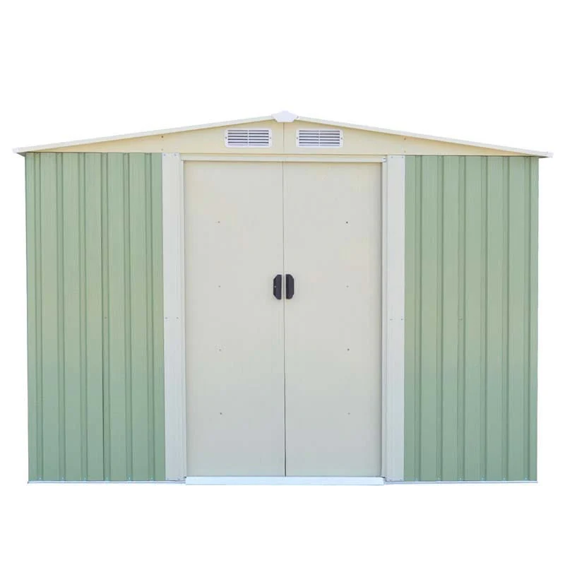 8 x 8 FT Outdoor Storage Shed Garden Tool Bike Shed, Galvanized Metal Shed with Air Vent & Slide Door