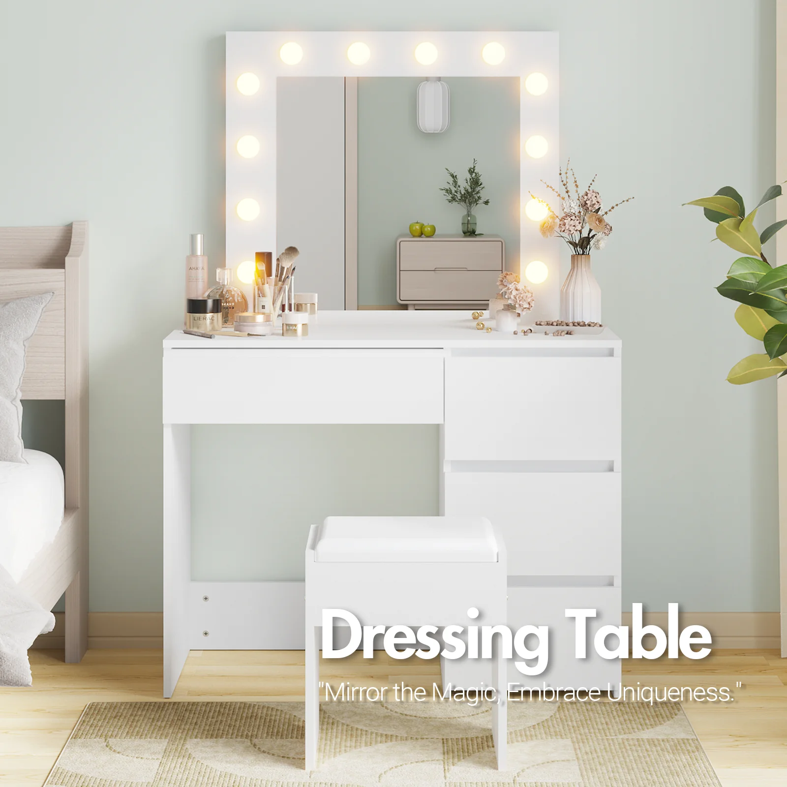 Dressing Table Stool Set 12 LED Bulbs
