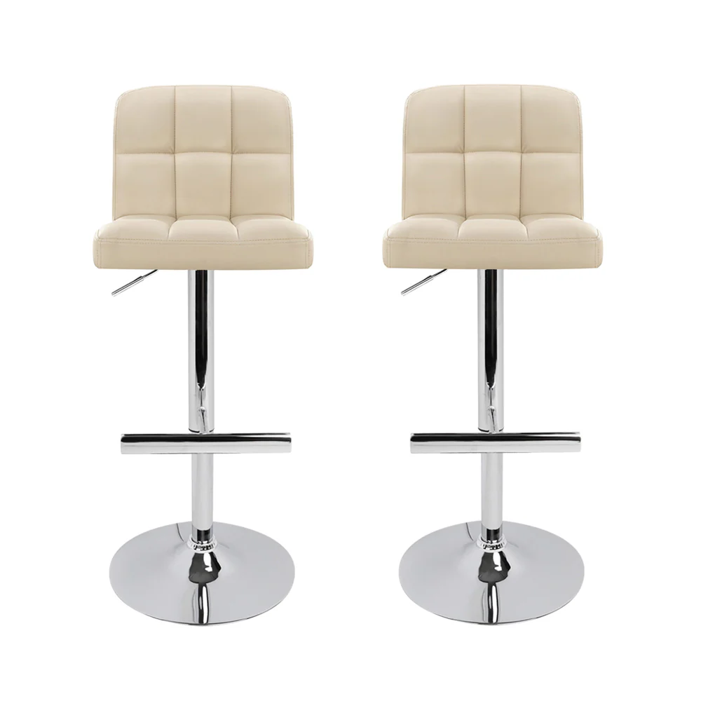 Artiss 2x Bar Stools Leather Gas Lift Beige