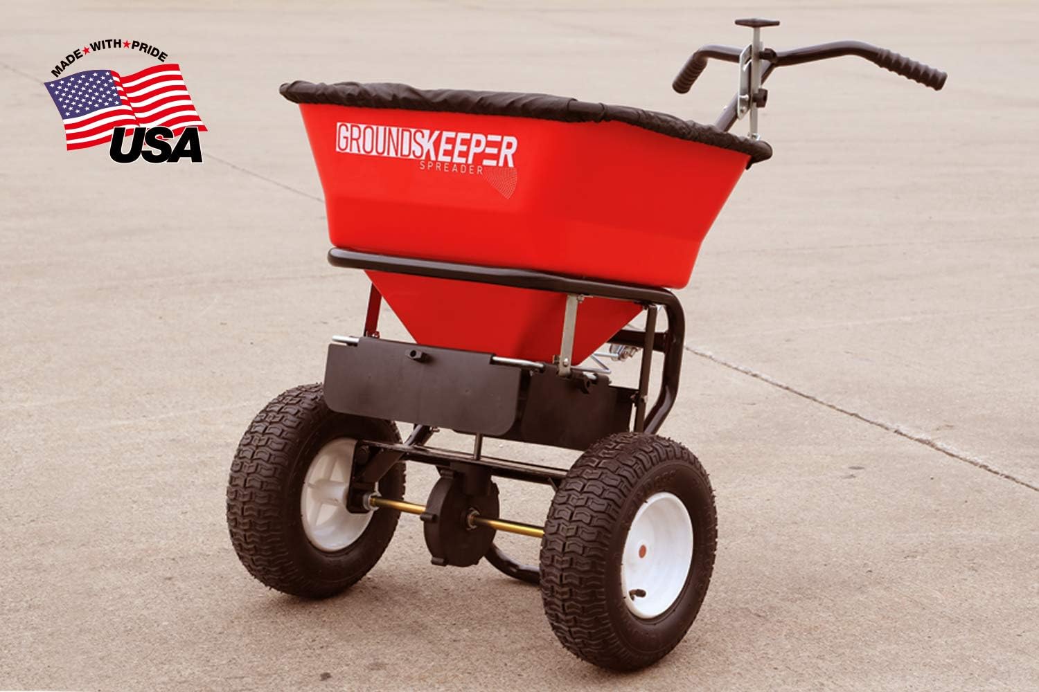 Buyers Products 3039632R Grounds Keeper Commercial Walk Behind Push Spreader, 100lb Capacity, For Salt, Ice & Snow Melt, Included Grate & Cover With Enclosed Gearbox for Protection