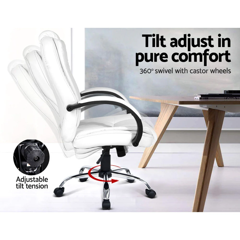 Artiss Executive Office Chair Leather Tilt White