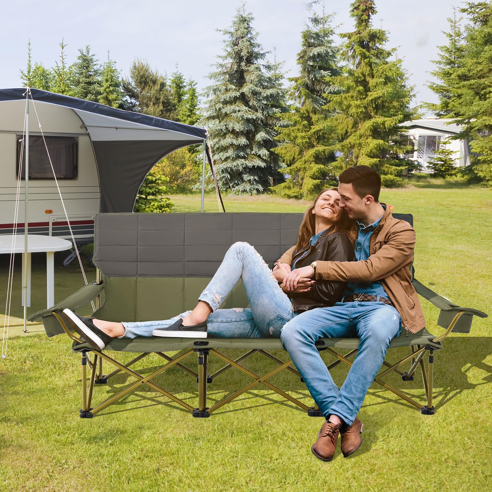 3 Person Camping Chair for Adults, Outdoor Folding Oversized Camping Couch Chair (3-Person Seat)