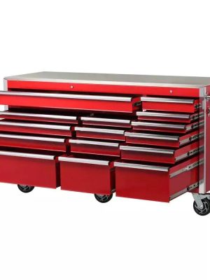 Heavy Duty 61 in. W x 23 in. D 15-Drawer Mobile Workbench with Solid Wood Top