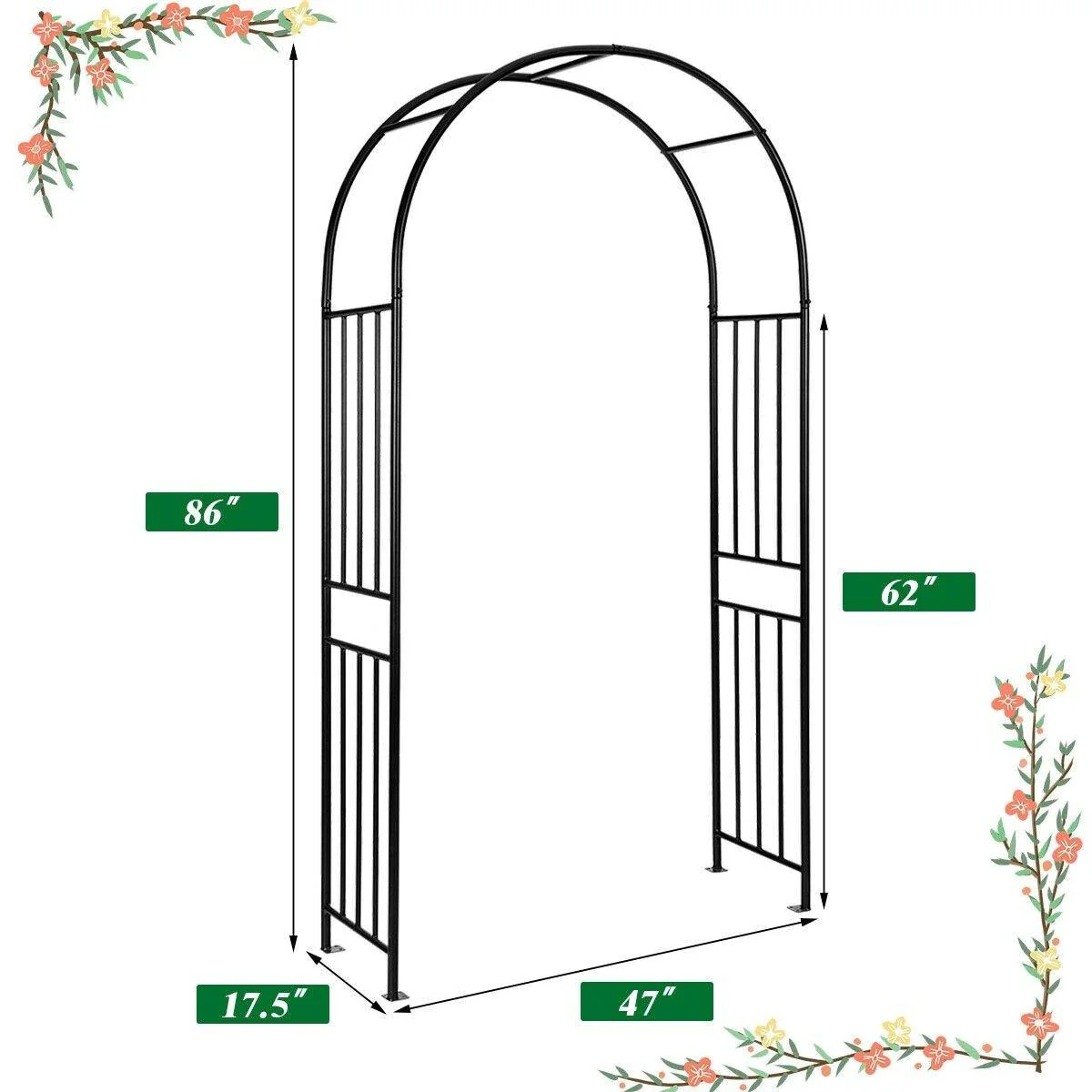 7.2 FT Metal Garden Arch Trellis with Stakes, Outdoor Decorative Pergola Arbor for Wedding Bridal Party