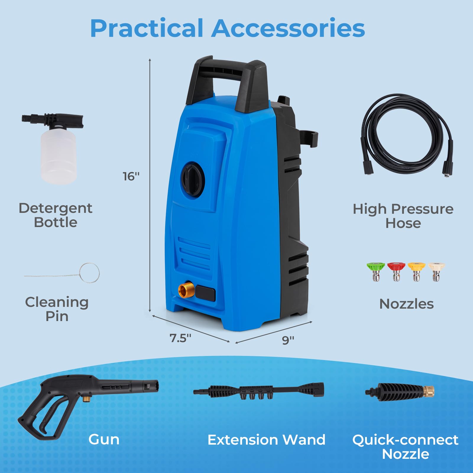 Electric Pressure Washer, 1900 PSI 1.8 GPM High Pressure Power Washer w/ 4 Quick Connect Nozzles