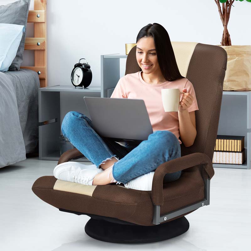 360�� Swivel Floor Gaming Chair, 6-Position Adjustable Folding Floor Chair Recliner, Breathable Mesh Fabric Lazy Soft Sofa