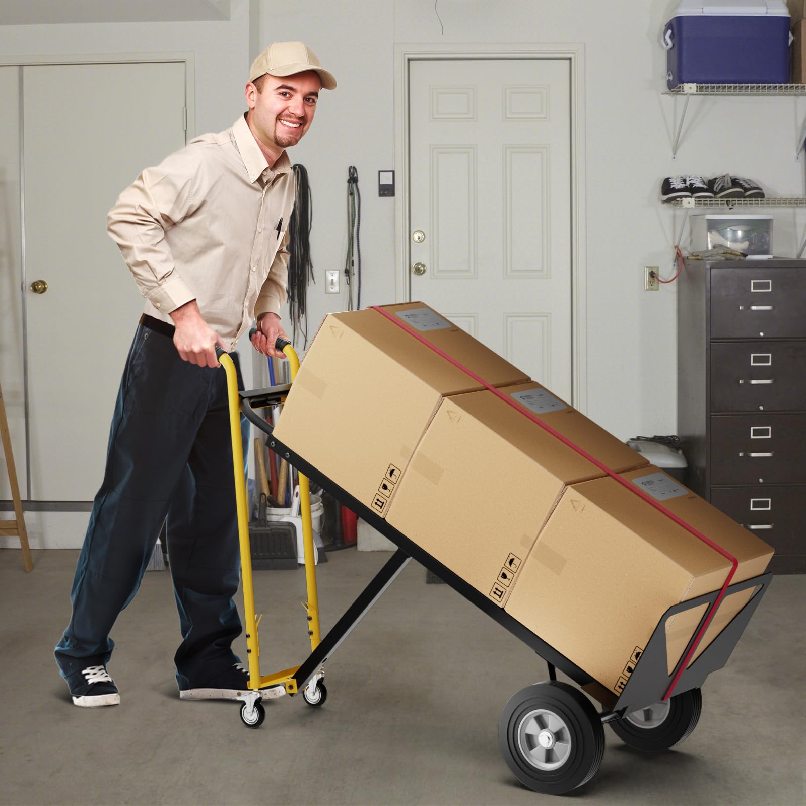 Hand Truck, 3-in-1 Convertible Metal Dolly Cart with 4 Rubber Wheels, 1000 lbs Max Load Capacity