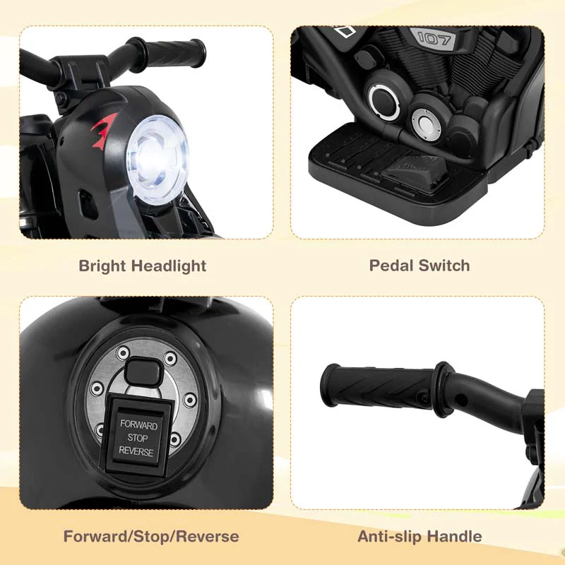 6V Kids Motorcycle w/Automatic Bubble Function & Music, 3-Wheel Vehicle Toy Electric Ride-On Car for Toddlers Ages 3+