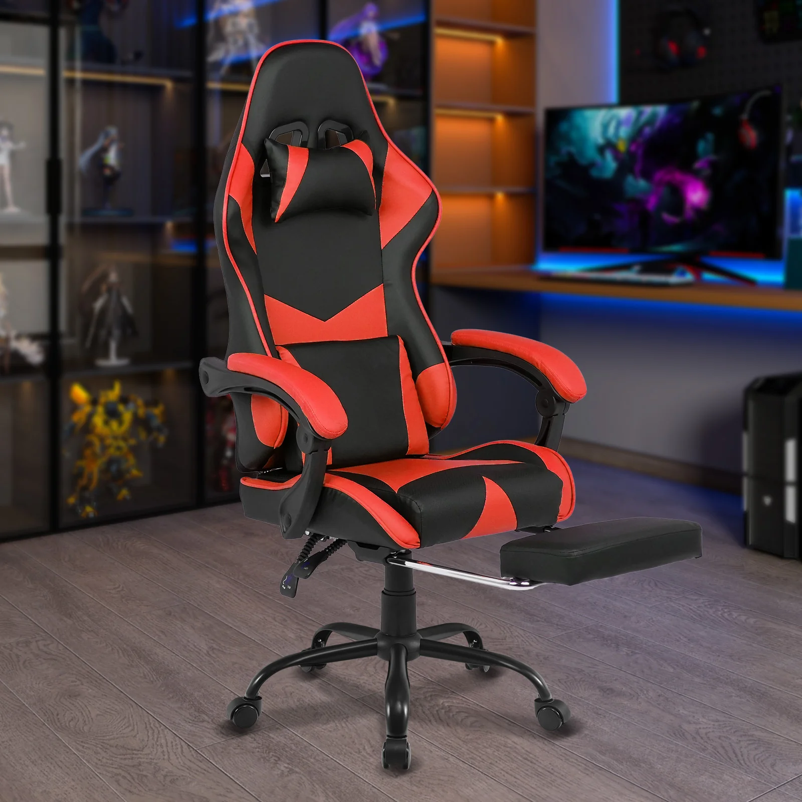 Computer Gaming Chair with Footrest Red