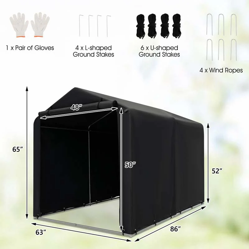 7 x 5.2 FT Outdoor Storage Shelter with Waterproof Cover, Heavy Duty Portable Storage Tent for Bikes, Garden Tools, Motorcycles