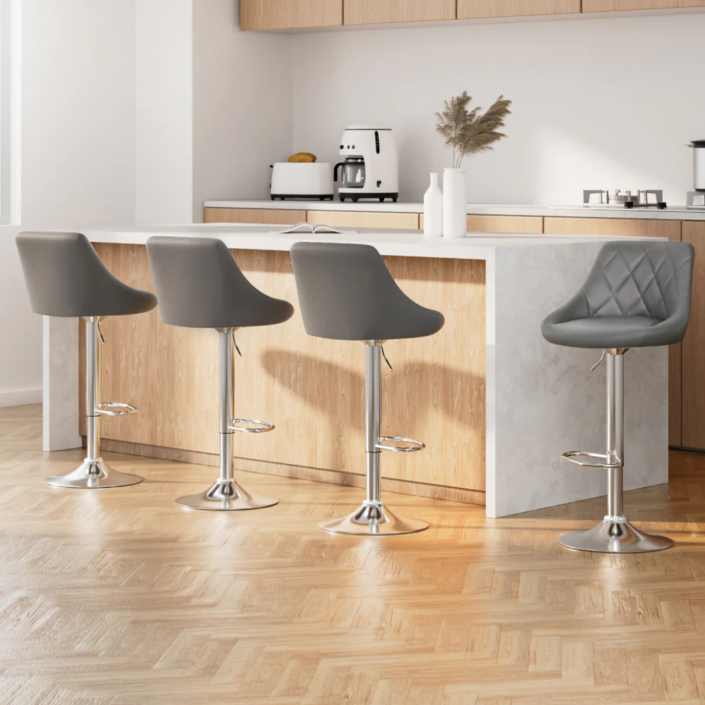 Artiss 4x Bar Stools Leather Padded Gas Lift Grey