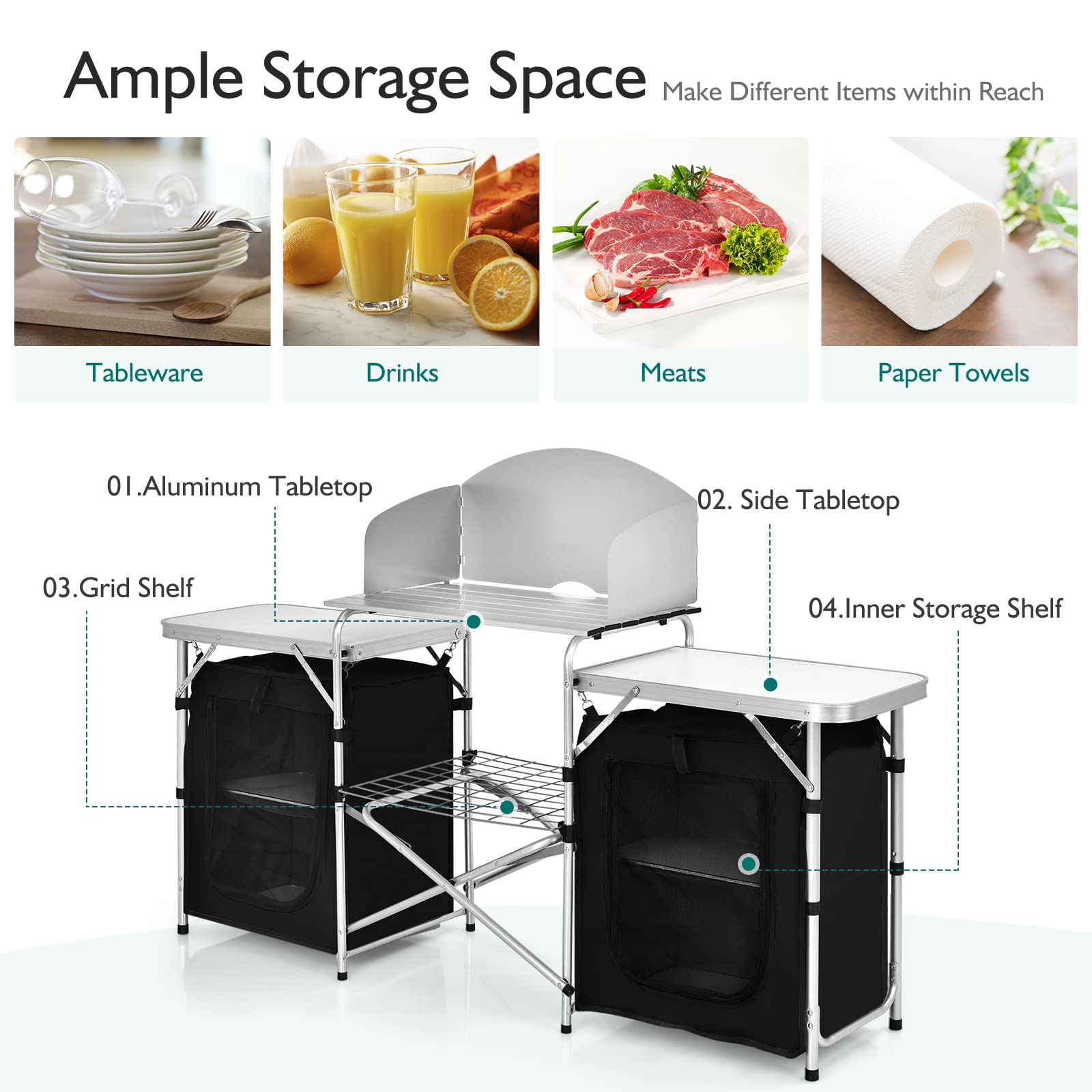 Folding Camping Kitchen Table with Storage