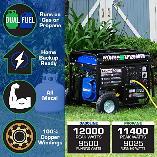 DuroMax XP12000EH Dual Fuel Generator �C 12,000W Gas/Propane, 457cc 4-Stroke Engine, EPA/CARB Compliant