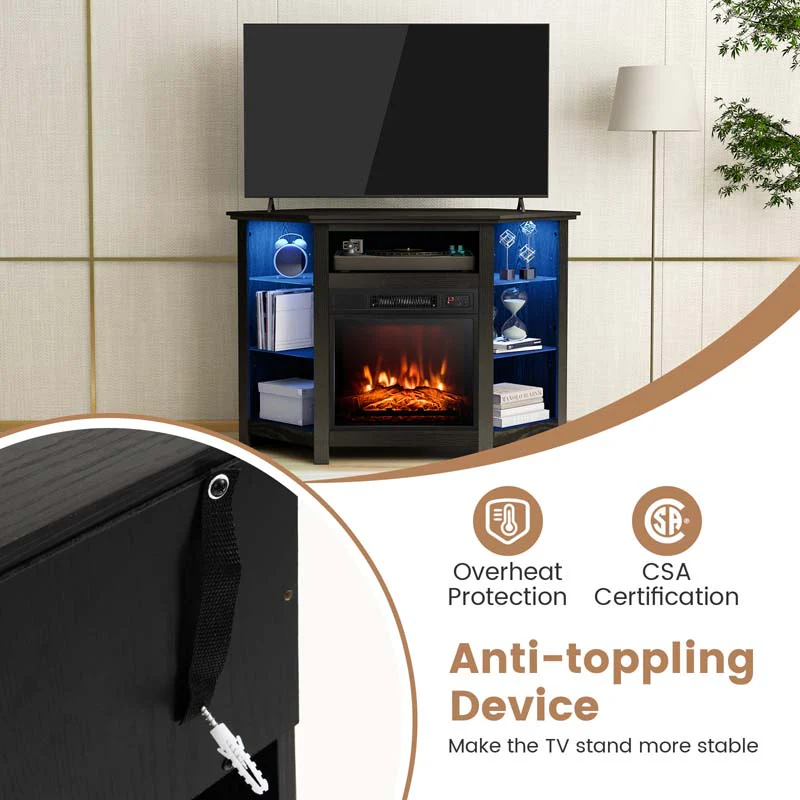 Modern Corner Fireplace TV Stand with LED Lights for TVs up to 50