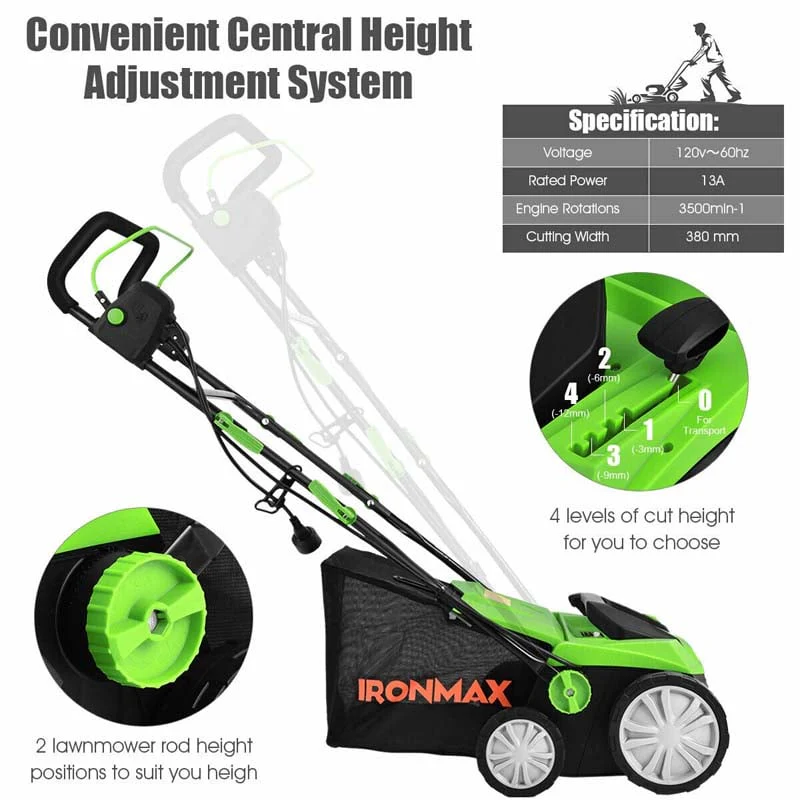 2-in-1 Electric Lawn Dethatcher & Scarifier with Folding Handle, 13 Amp 15