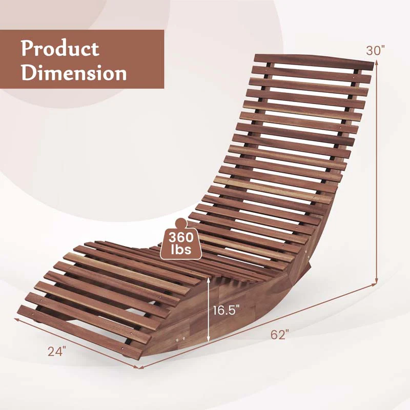 Acacia Wood Outdoor Patio Rocking Chair with Widened Slatted Seat & High Back, Porch Rocker Sun Lounger for Backyard Garden
